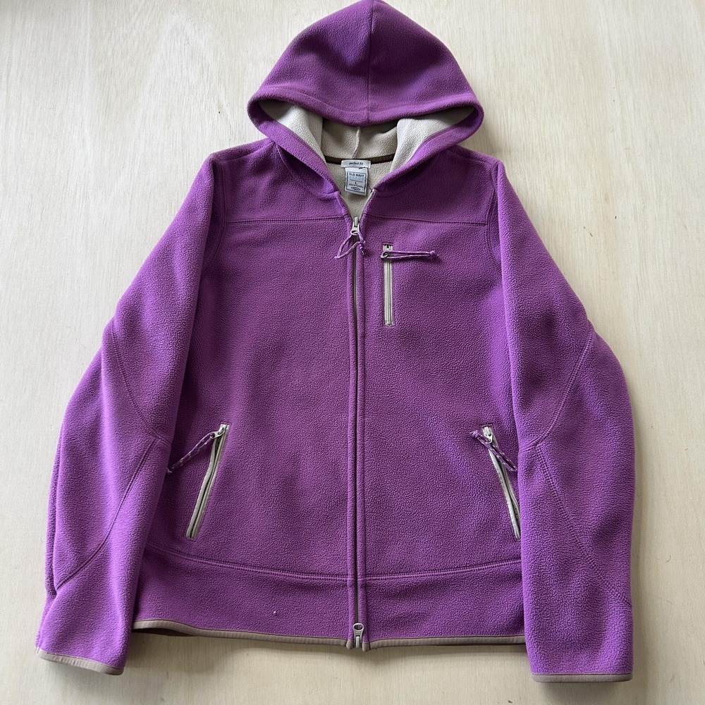Y2K Old Navy Jacket Womens Large Purple Fleece Hooded Full Zip Lined Pockets